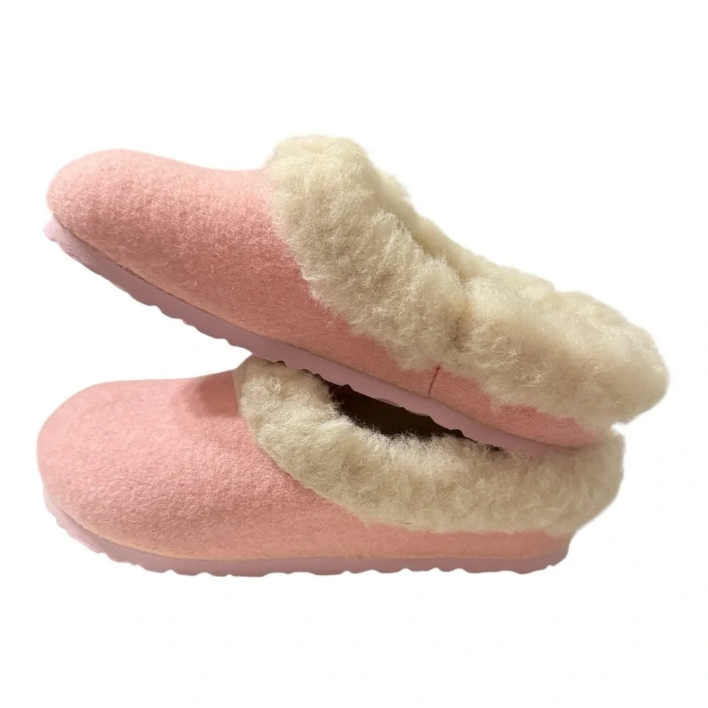 Birkenstock Pink Shearling Girls Slippers Size 8 Narrow (EU 26)